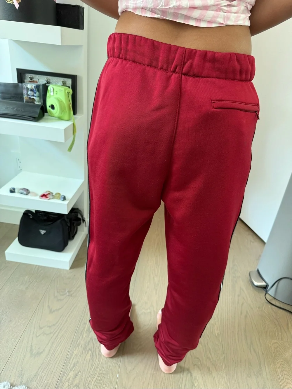 Alexander Wang Burgundy Track Joggers with Black & White Logo Tape - Picture 3 of 3
